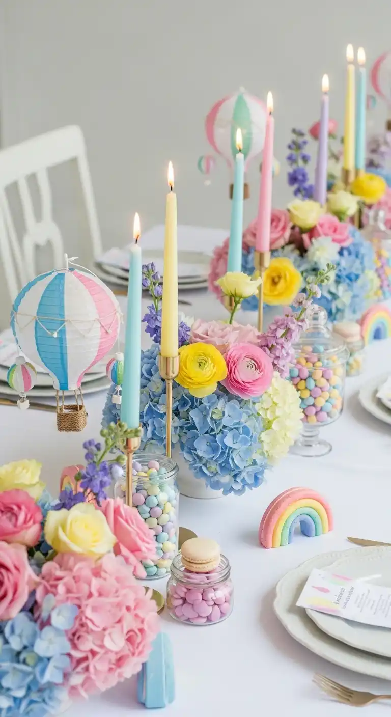 Ombre Rusty Orange Wedding Cake Pastel Rainbow Whimsical Table Setting