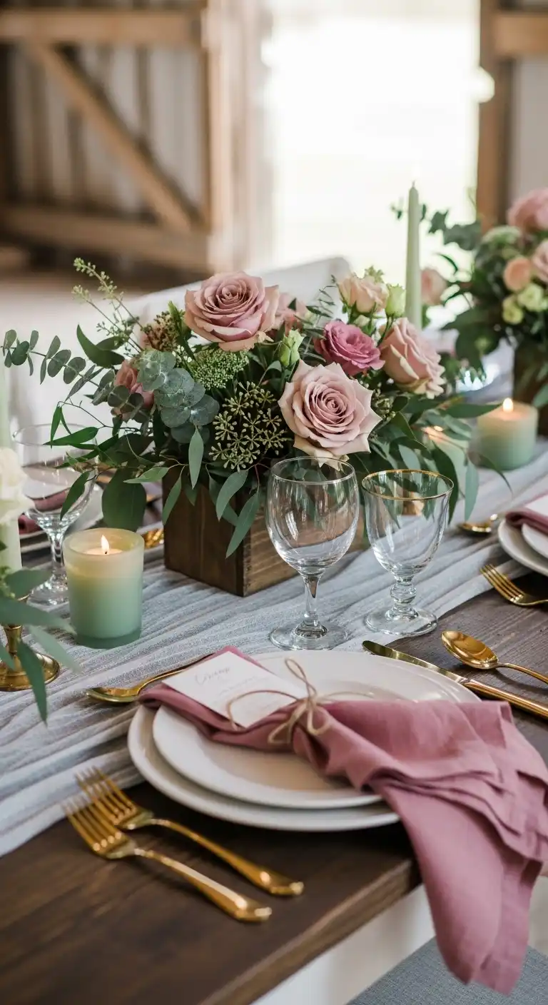 Ombre Rusty Orange Wedding Cake Dusty Rose and Sage Green Rustic Table Design