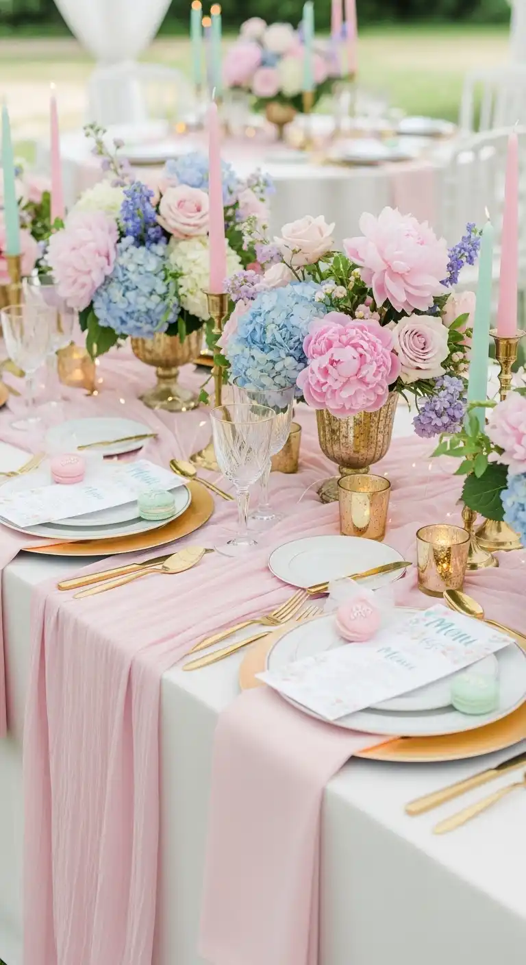 Ombre Rusty Orange Wedding Cake Transforms Pastel Wedding Table Setting Ideas