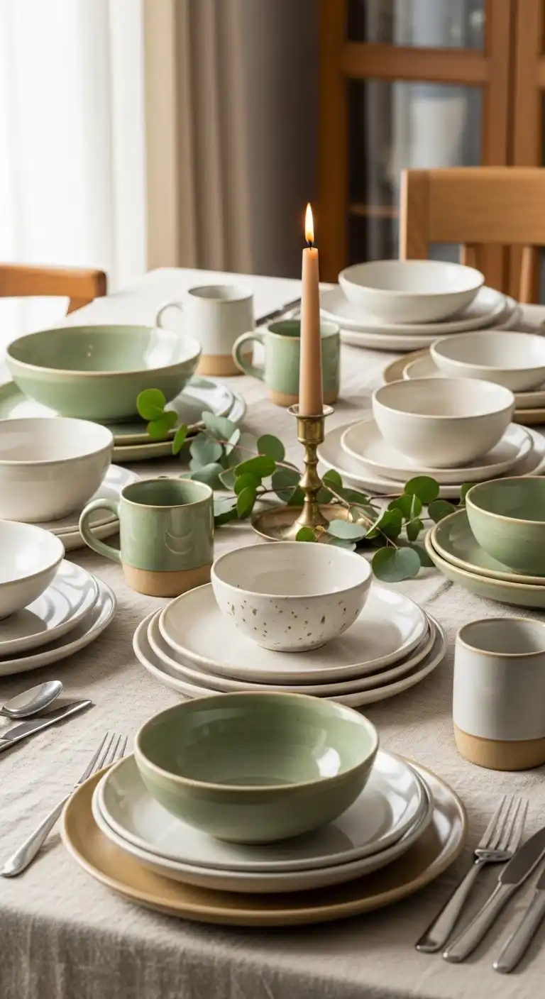 Ombre Rusty Orange Wedding Cake Ceramic Dinnerware in Neutral and Green Tones