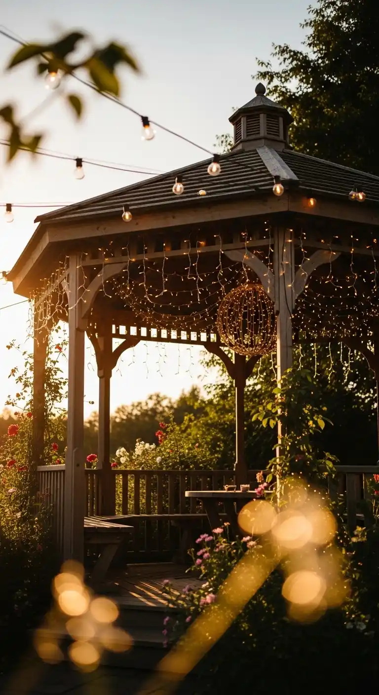 Ombre Rusty Orange Wedding Cake Fairy Lights and String Lighting