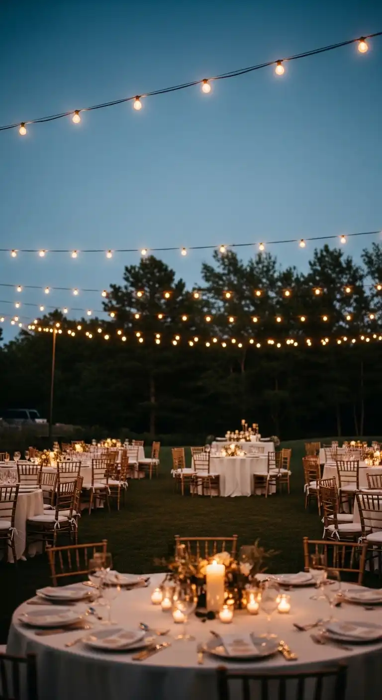 Ombre Rusty Orange Wedding Cake Romantic Outdoor Lighting for Evening Receptions