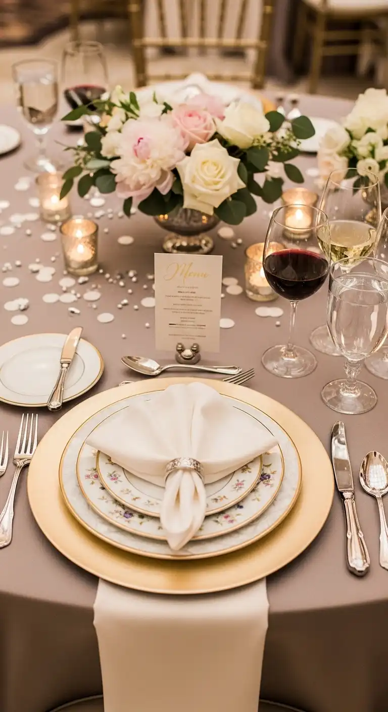 Ombre Rusty Orange Wedding Cake Luxurious Table Settings with Delicate Details