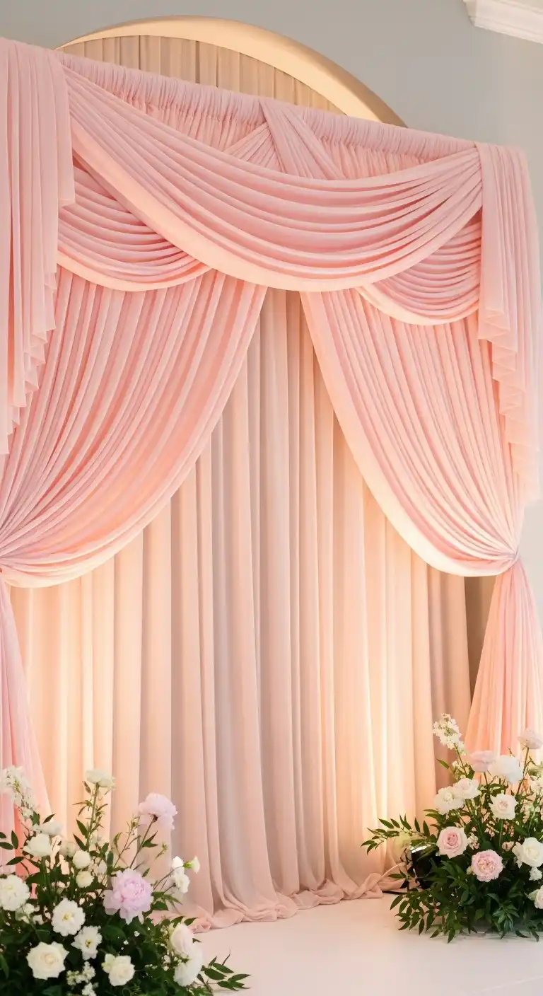 Ombre Rusty Orange Wedding Cake Pink Drapery for Soft and Elegant Backdrops