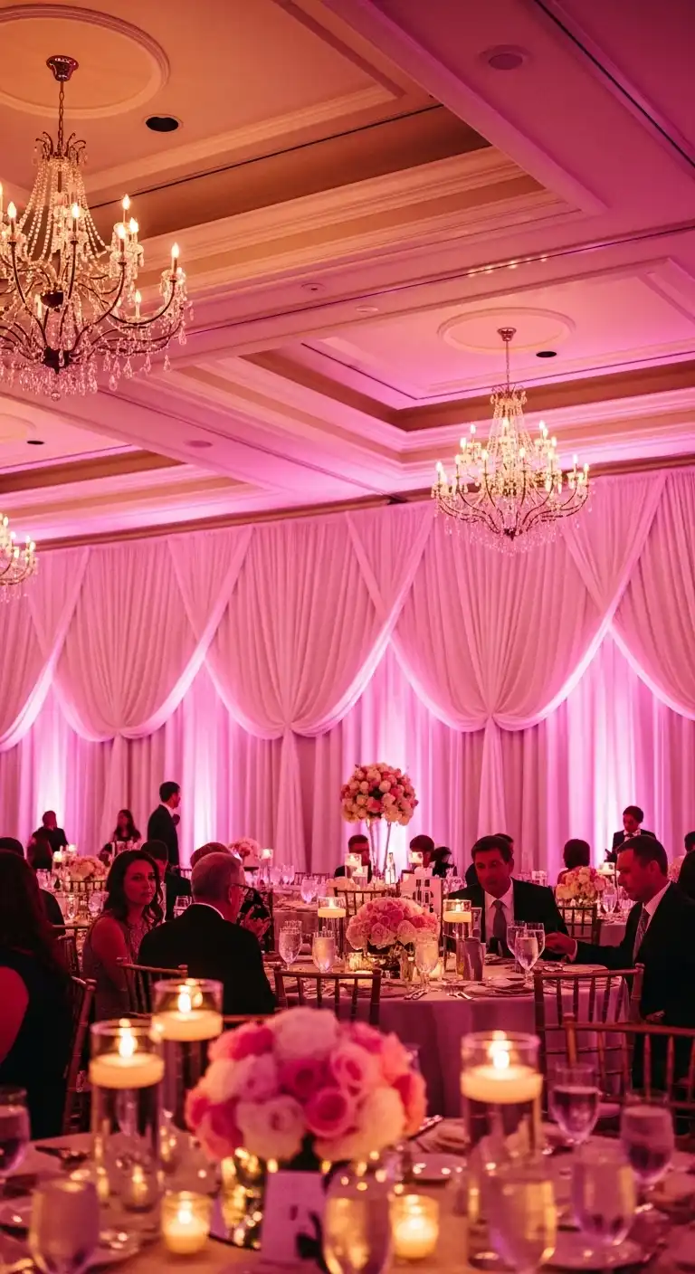 Ombre Rusty Orange Wedding Cake Pink Lighting for a Warm and Dreamy Glow