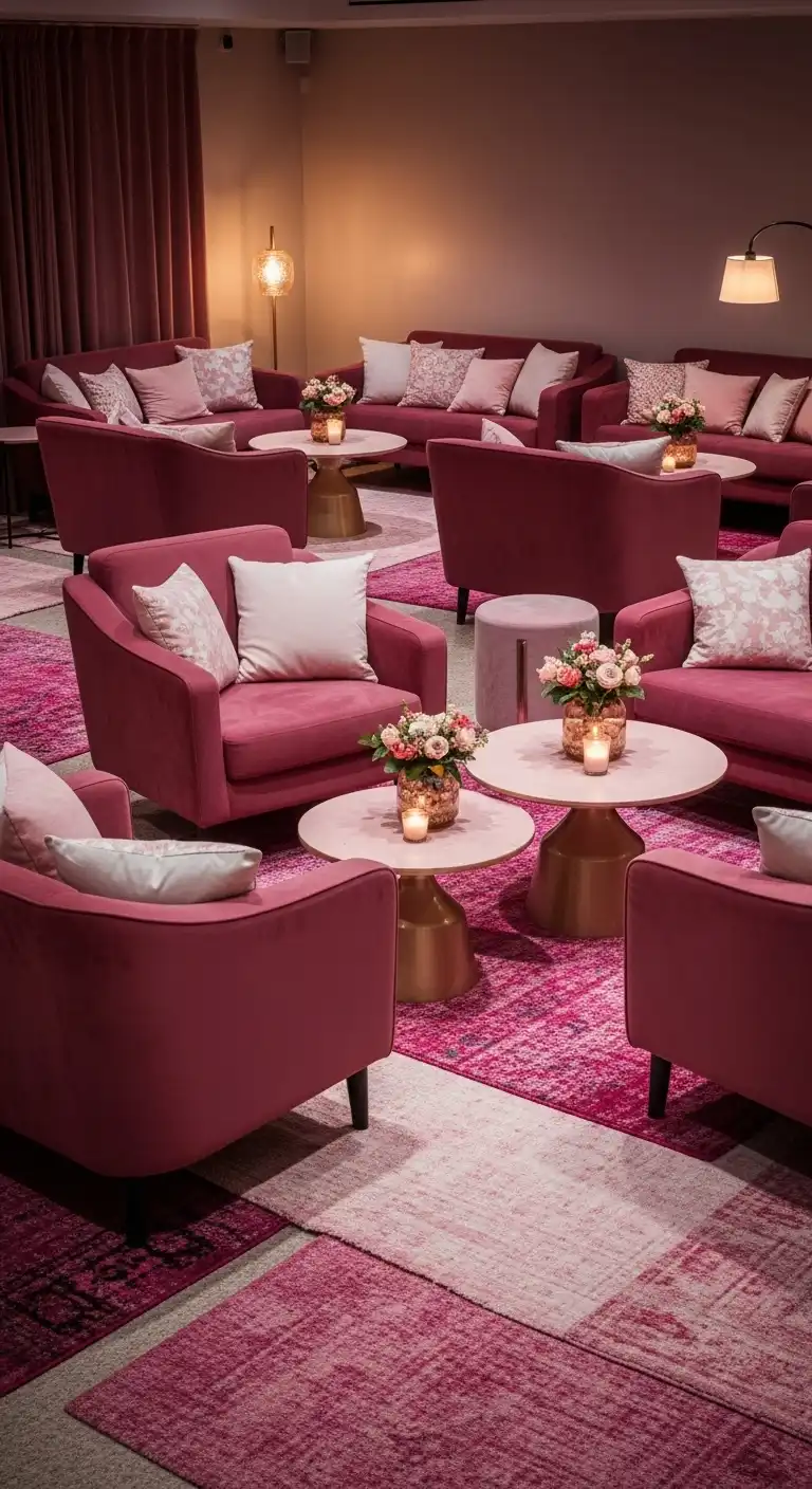 Ombre Rusty Orange Wedding Cake Pink Lounge Areas for Cozy Guest Experiences