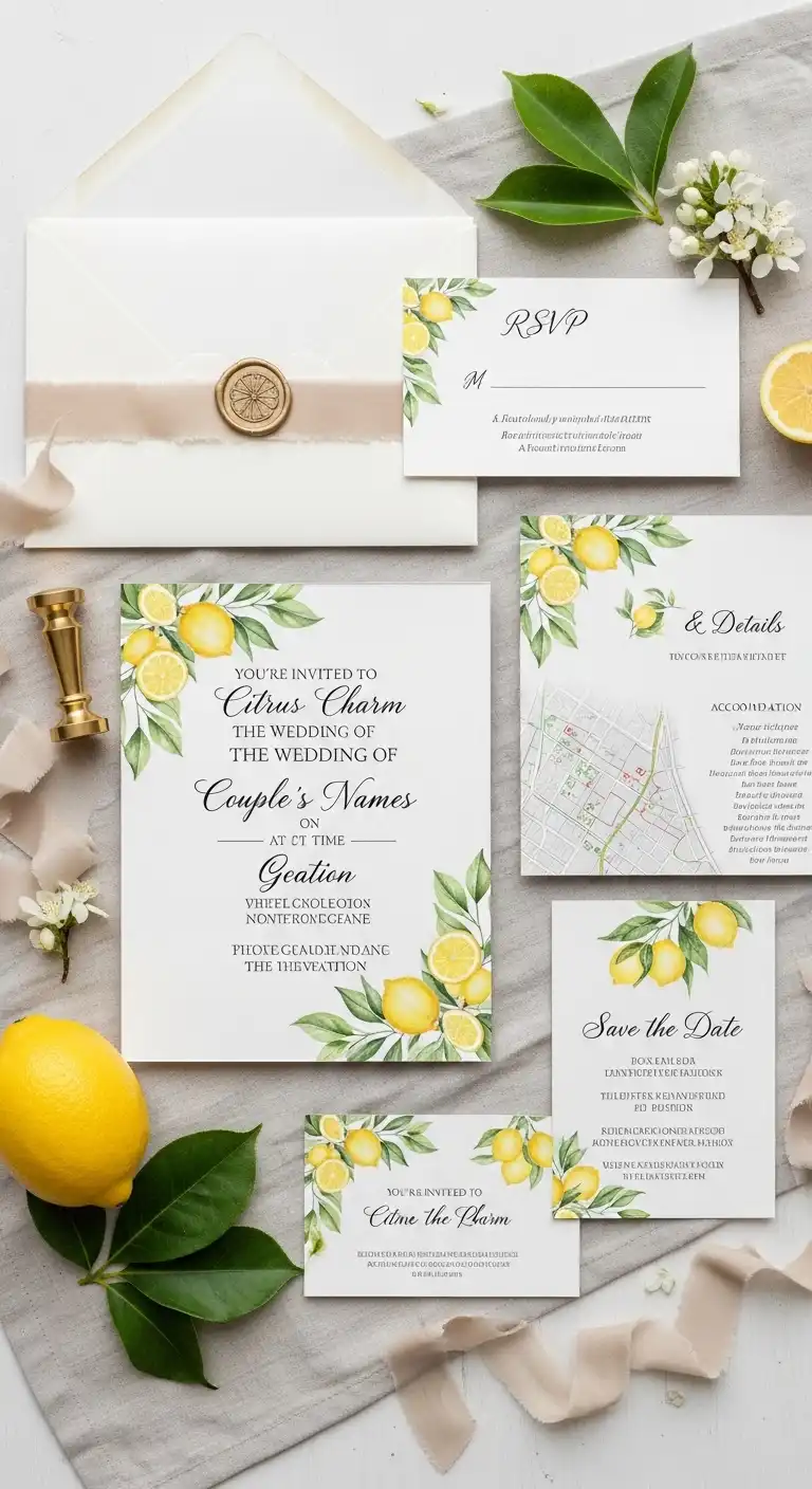 Ombre Rusty Orange Wedding Cake Wedding Invitations and Stationery with Citrus Charm