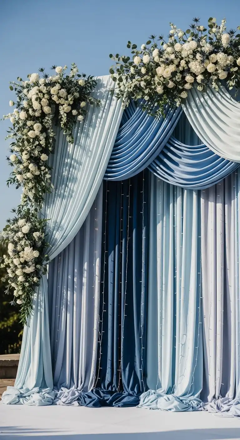 Ombre Rusty Orange Wedding Cake Blue Wedding Ceremony Backdrops