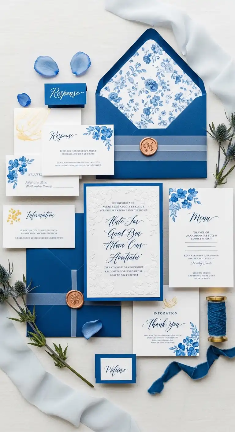 Ombre Rusty Orange Wedding Cake Blue Wedding Invitations and Stationery