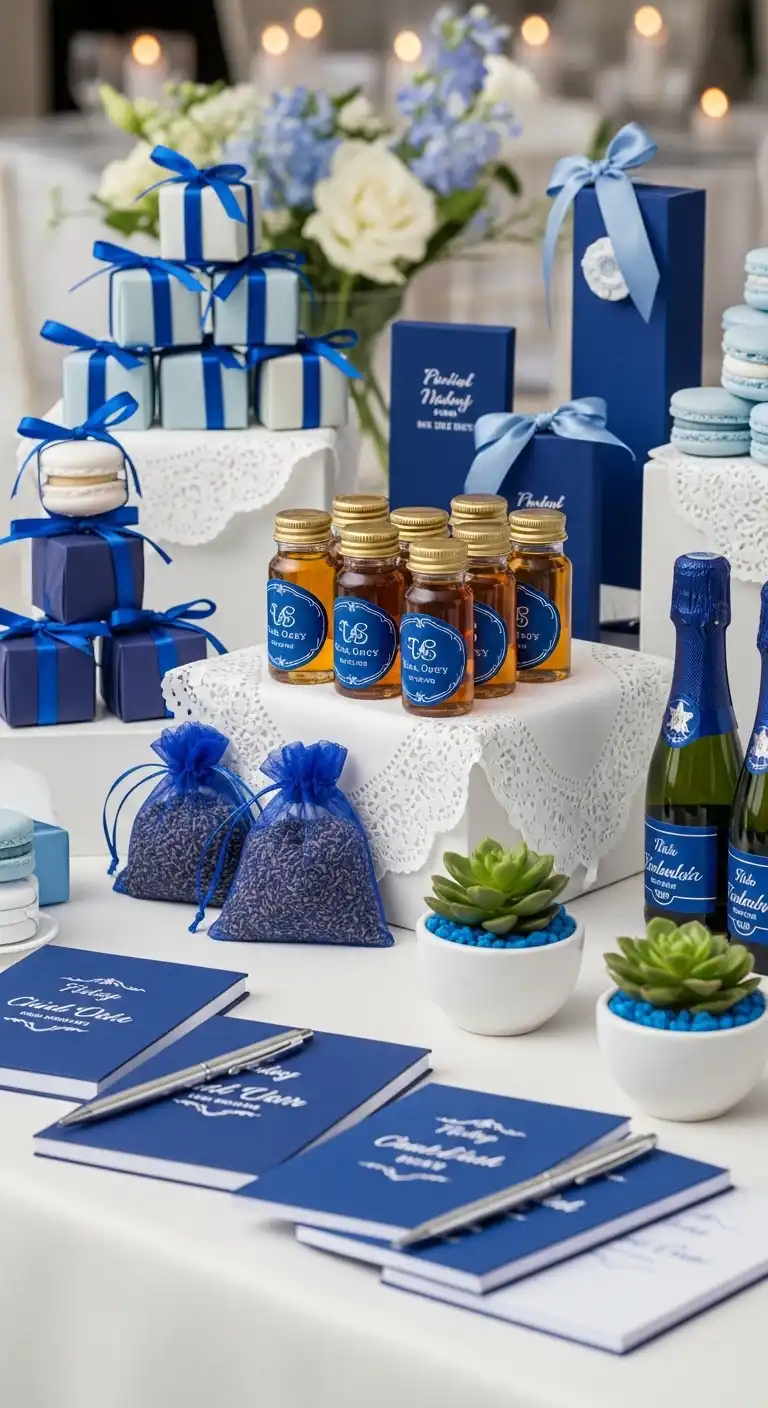 Ombre Rusty Orange Wedding Cake Blue Wedding Favors and Guest Gifts