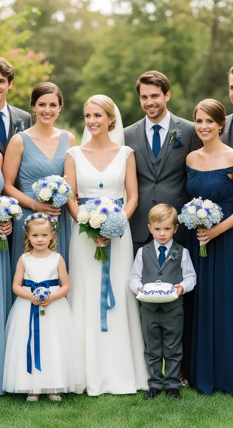Ombre Rusty Orange Wedding Cake Incorporating Blue in Wedding Attire