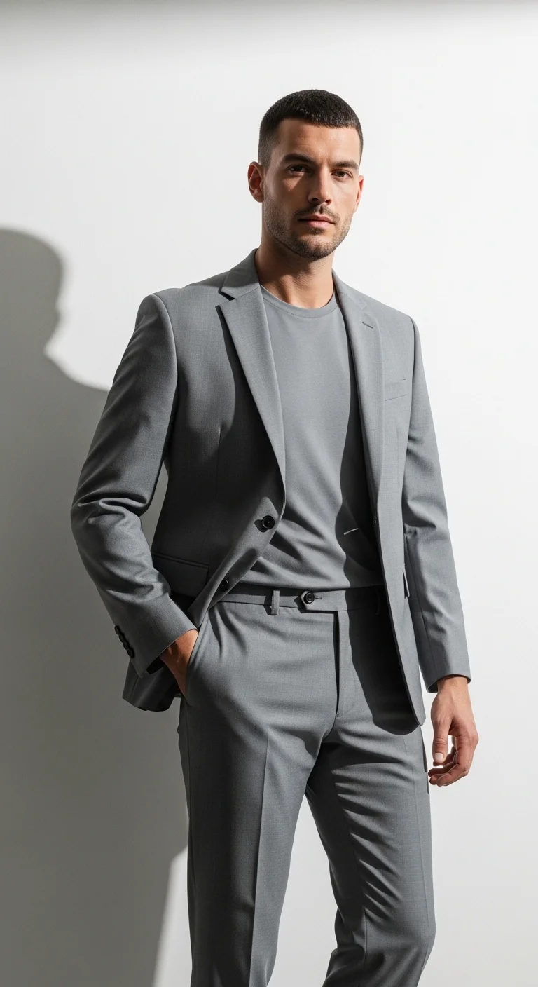 11 Sharp Engagement Dress Ideas for Men You’ll Love 6 Monochromatic Suit for a Minimalist Look