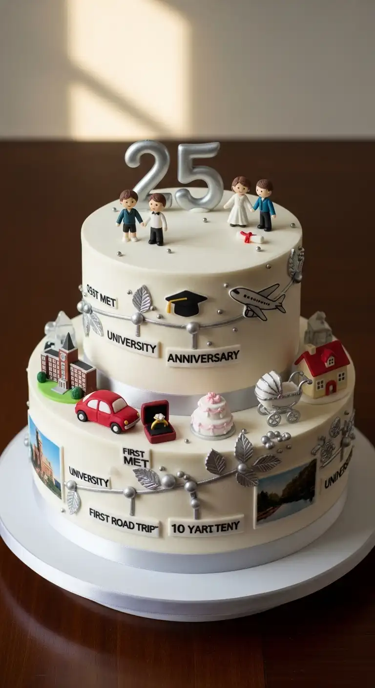 Two-Tier Memory Timeline Anniversary Cake Two-Tier Memory Timeline Anniversary Cake