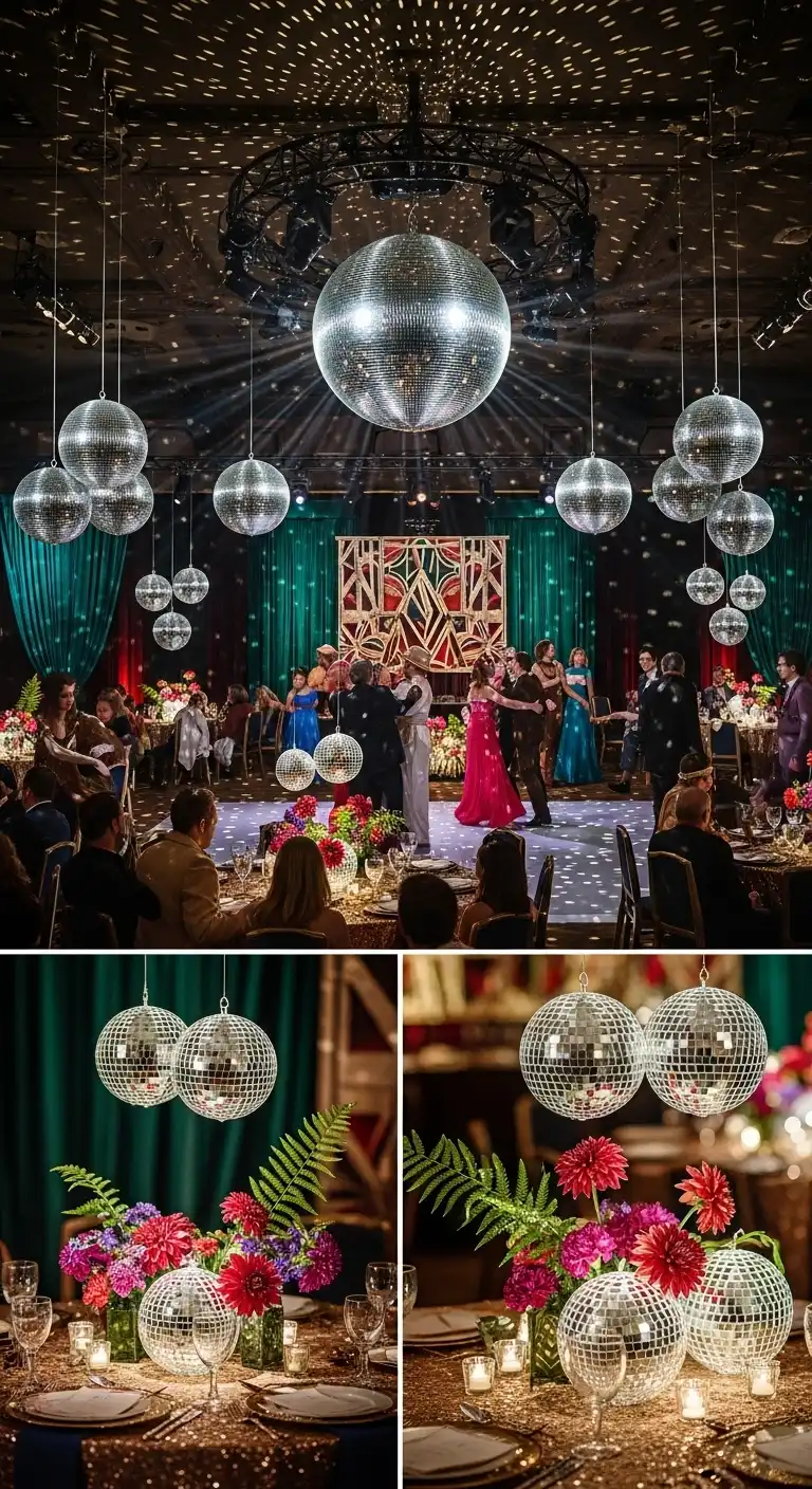 Ombre Rusty Orange Wedding Cake Disco Ball Installations That Elevate 70s Wedding Decor