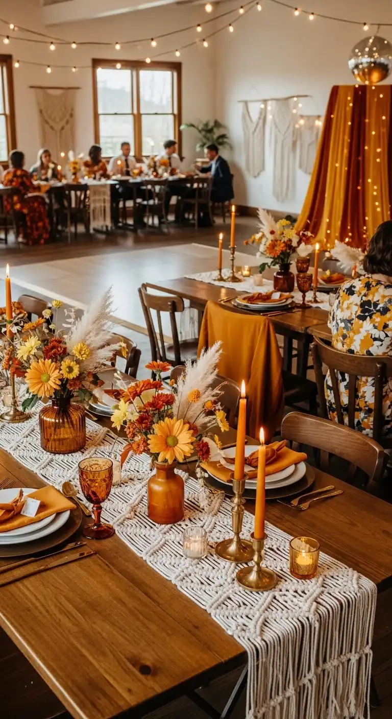 Ombre Rusty Orange Wedding Cake Burnt Orange and Mustard Yellow Color Palettes in 70s Wedding Decor