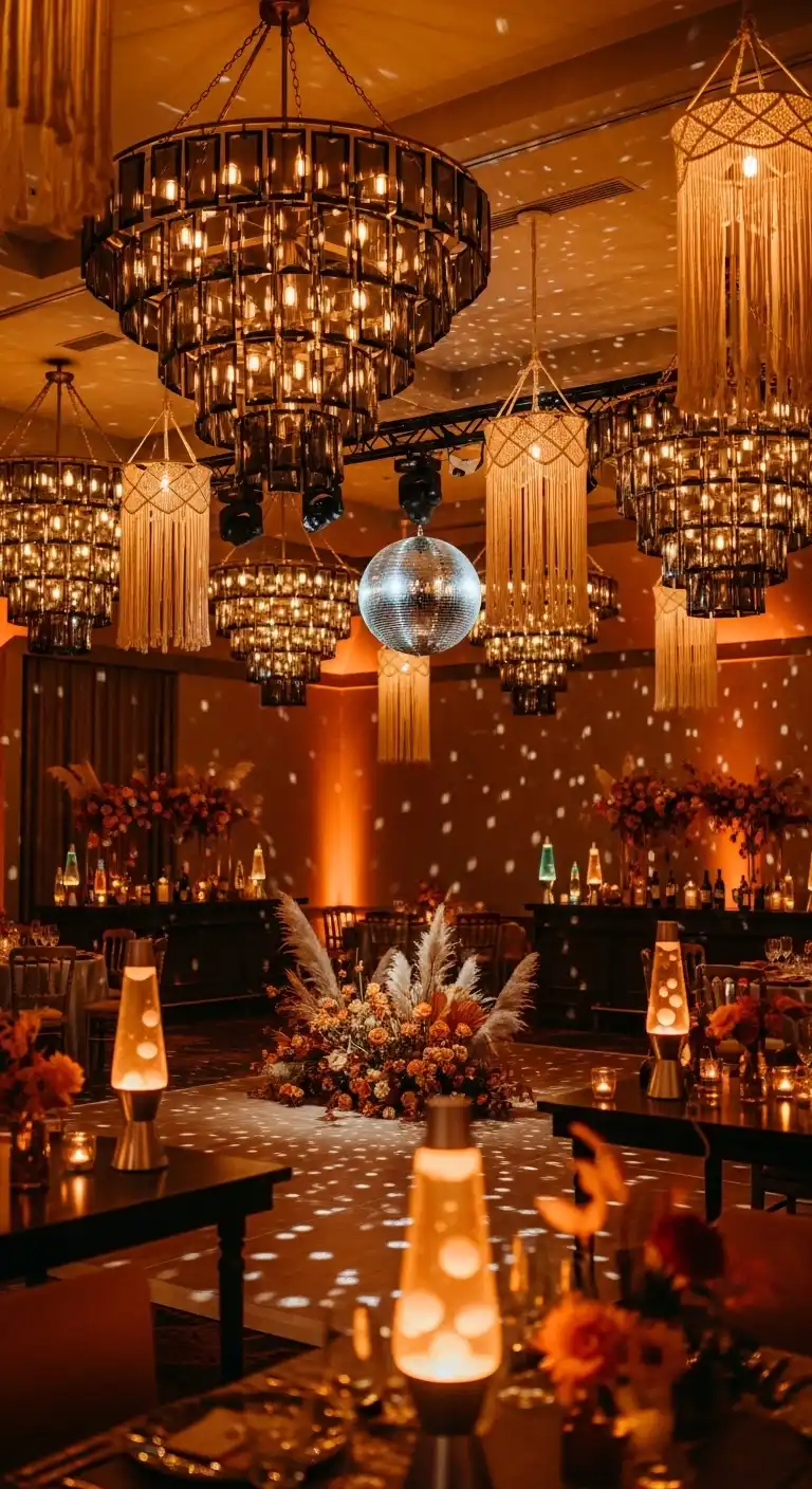 Ombre Rusty Orange Wedding Cake Statement Lighting Fixtures That Define 70s Wedding Decor