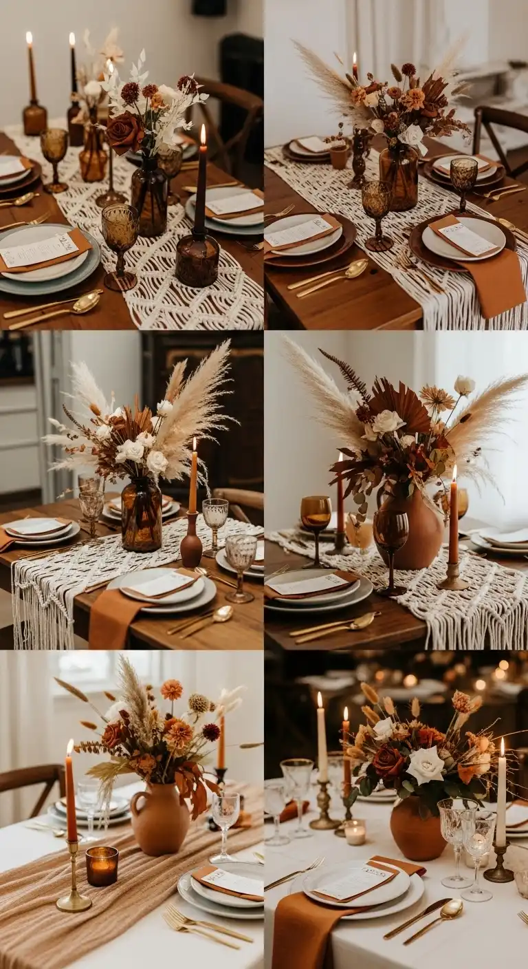Ombre Rusty Orange Wedding Cake Earth-Toned Tablescapes That Capture 70s Wedding Decor Elegance