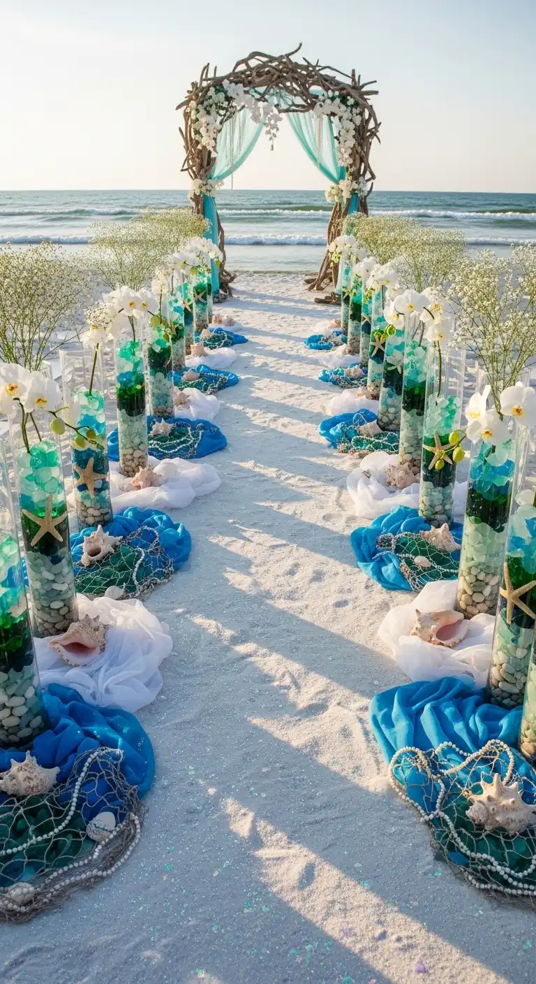 Ombre Rusty Orange Wedding Cake Ocean Inspired Wedding Aisle Decorations