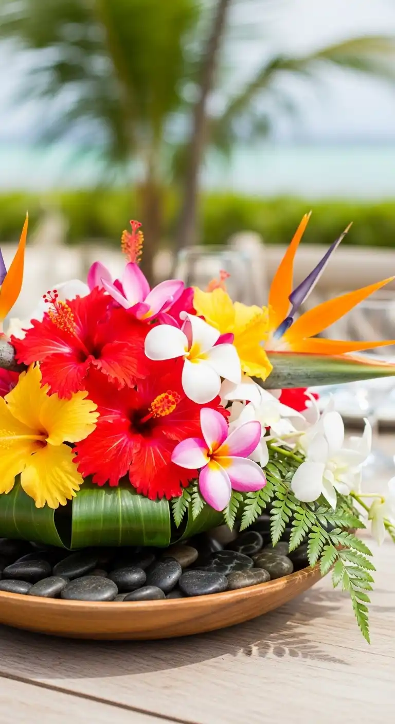 Ombre Rusty Orange Wedding Cake Hawaiian Floral Table Centerpiece Designs