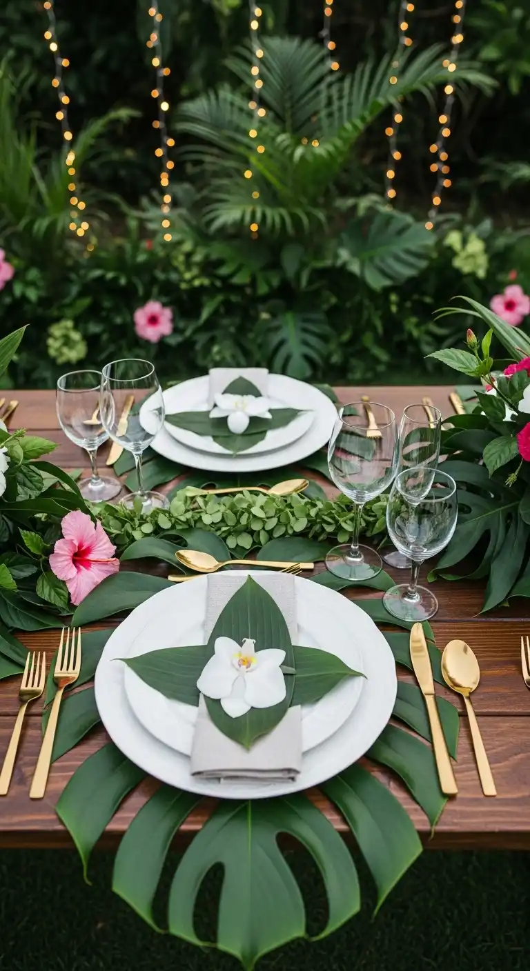 Ombre Rusty Orange Wedding Cake Tropical Leaf Table Setting Designs