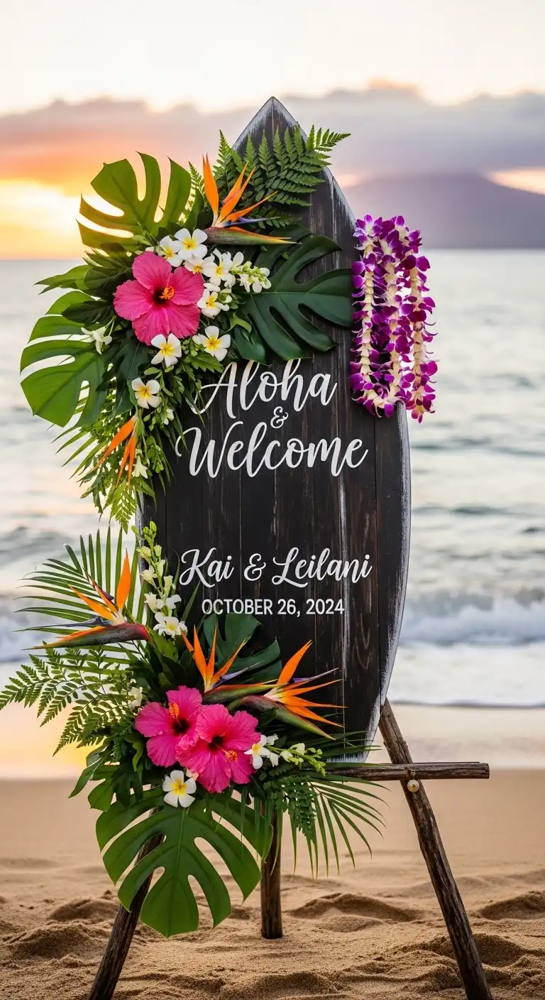 Ombre Rusty Orange Wedding Cake Hawaiian Wedding Welcome Sign Decorations