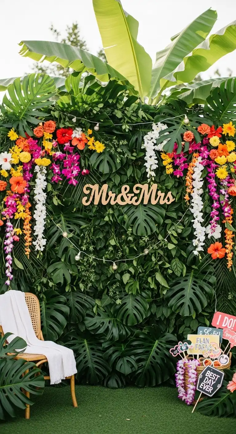 Ombre Rusty Orange Wedding Cake Tropical Wedding Photo Booth Backdrops