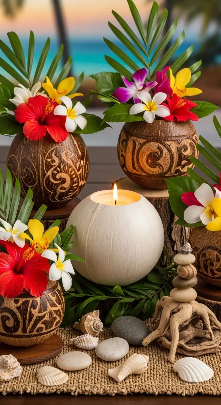 Ombre Rusty Orange Wedding Cake Coconut Shell Decoration Ideas