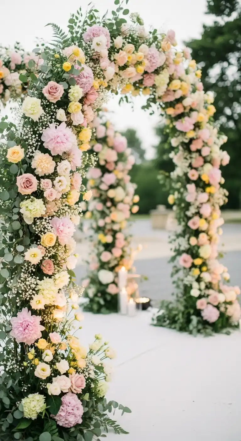 Ombre Rusty Orange Wedding Cake Blush Pink Floral Archways in Pastel Wedding Decor