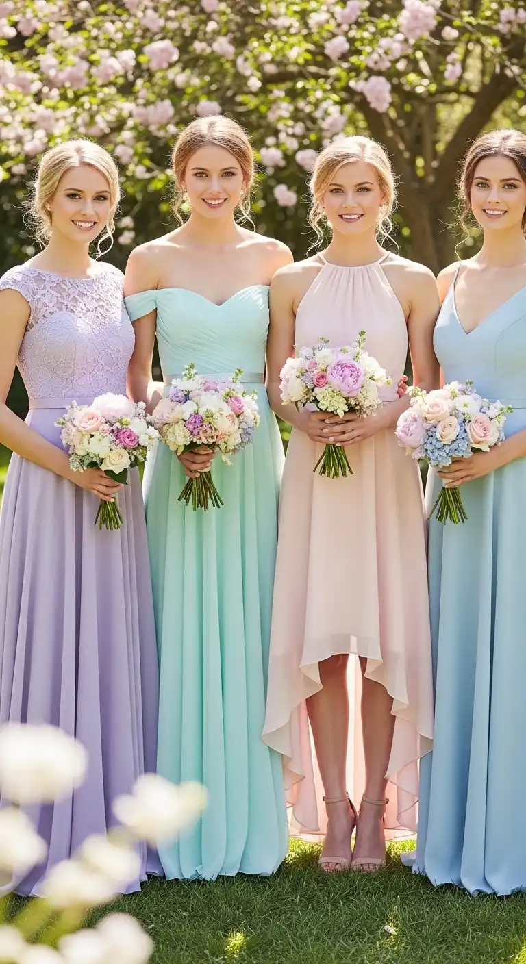 Ombre Rusty Orange Wedding Cake Pastel Bridesmaid Dress Styling