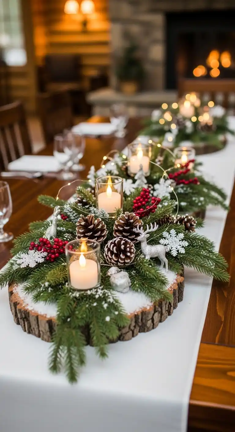 Ombre Rusty Orange Wedding Cake Evergreen Forest Winter Lodge Wedding Decor Centerpieces