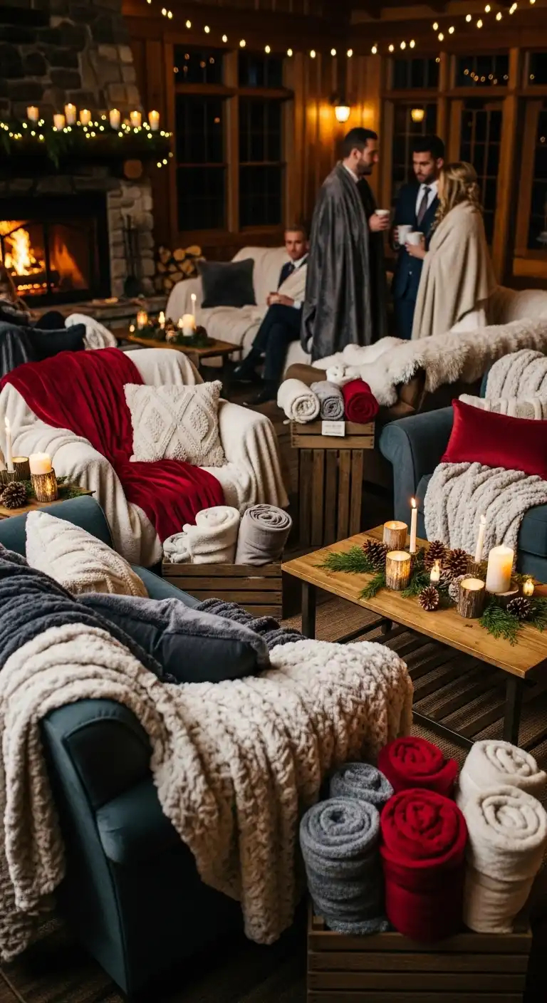 Ombre Rusty Orange Wedding Cake Cozy Blanket Seating Arrangements for Guest Comfort