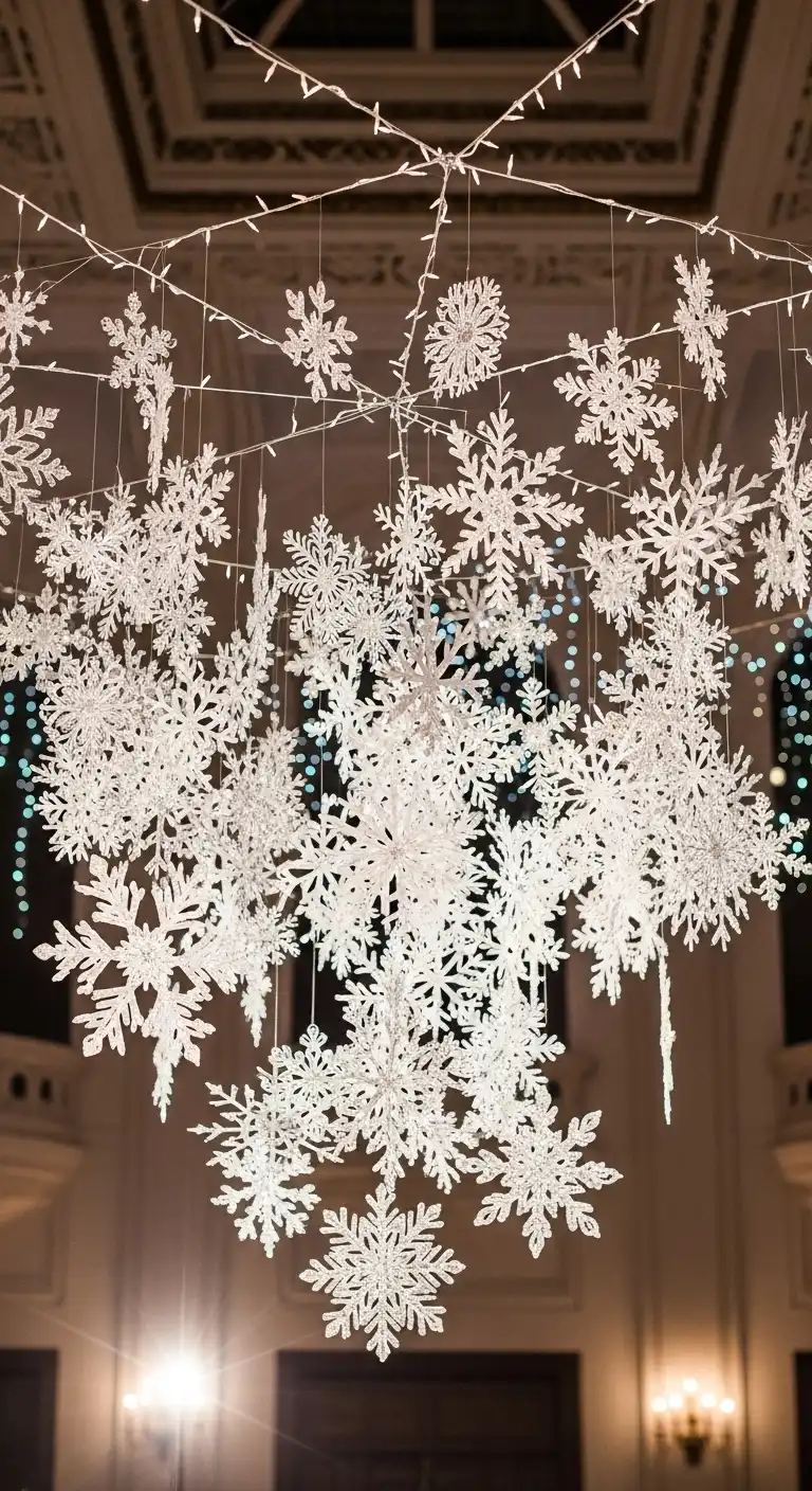 Ombre Rusty Orange Wedding Cake Snowflake Themed Hanging Winter Decorations