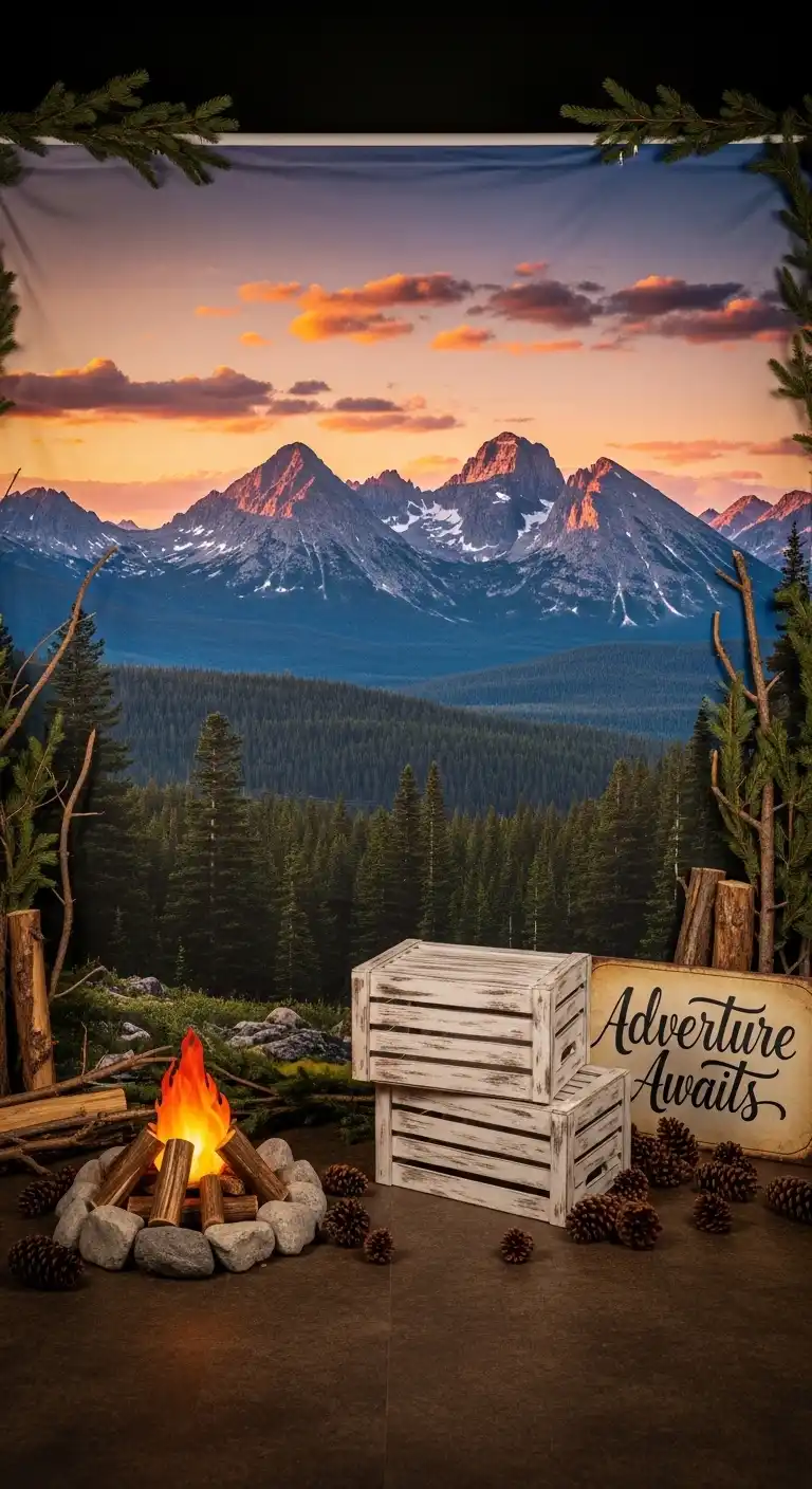 Ombre Rusty Orange Wedding Cake Mountain Photo Booth Backdrop Ideas