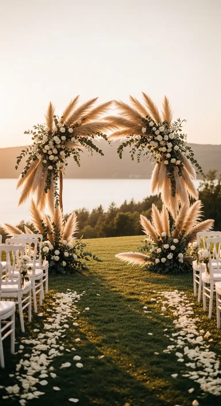 Ombre Rusty Orange Wedding Cake Pampas Grass Wedding Decor for Ceremony Arches