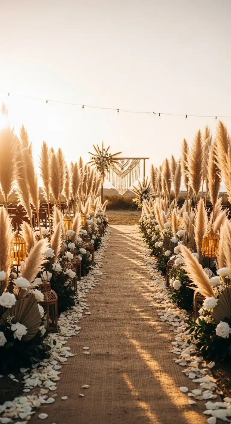 Ombre Rusty Orange Wedding Cake Pampas Grass Wedding Decor Aisle Styling