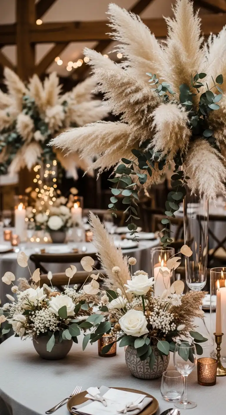 Ombre Rusty Orange Wedding Cake Pampas Grass Wedding Decor Centerpieces