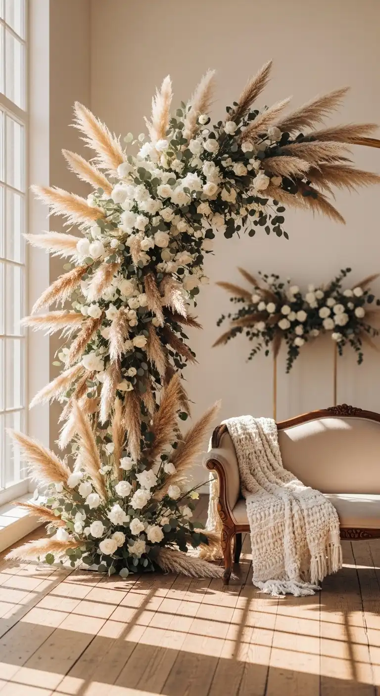 Ombre Rusty Orange Wedding Cake Pampas Grass Wedding Decor Backdrops for Photos