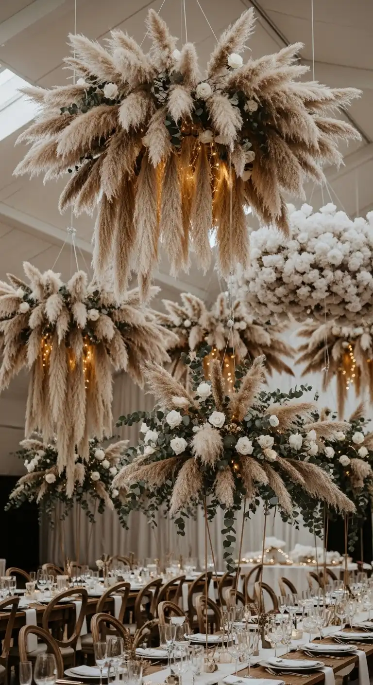 Ombre Rusty Orange Wedding Cake Pampas Grass Wedding Decor Hanging Installations