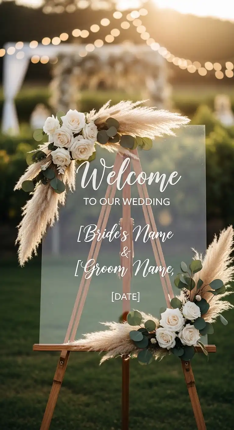 Ombre Rusty Orange Wedding Cake Pampas Grass Wedding Decor Welcome Signs