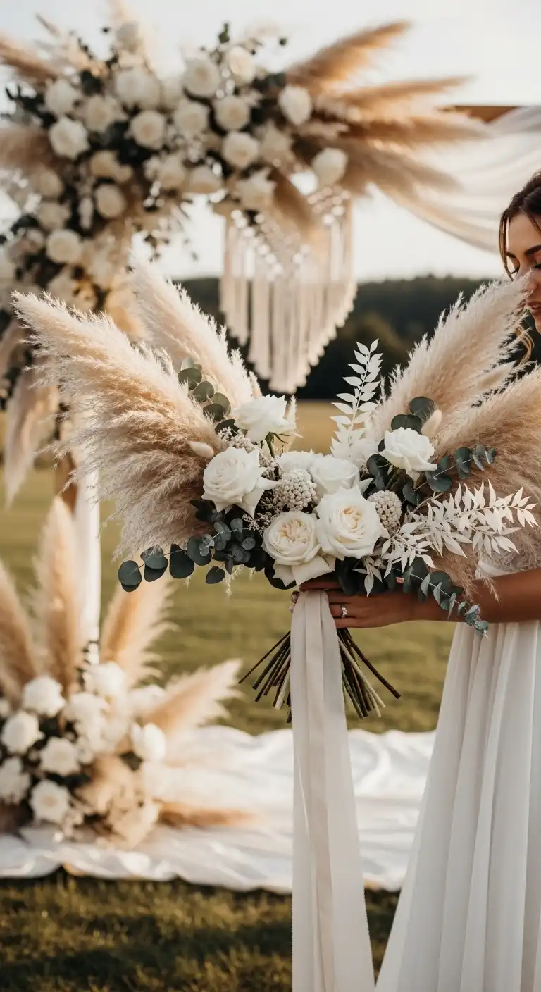 Ombre Rusty Orange Wedding Cake Pampas Grass Wedding Decor Bridal Bouquets