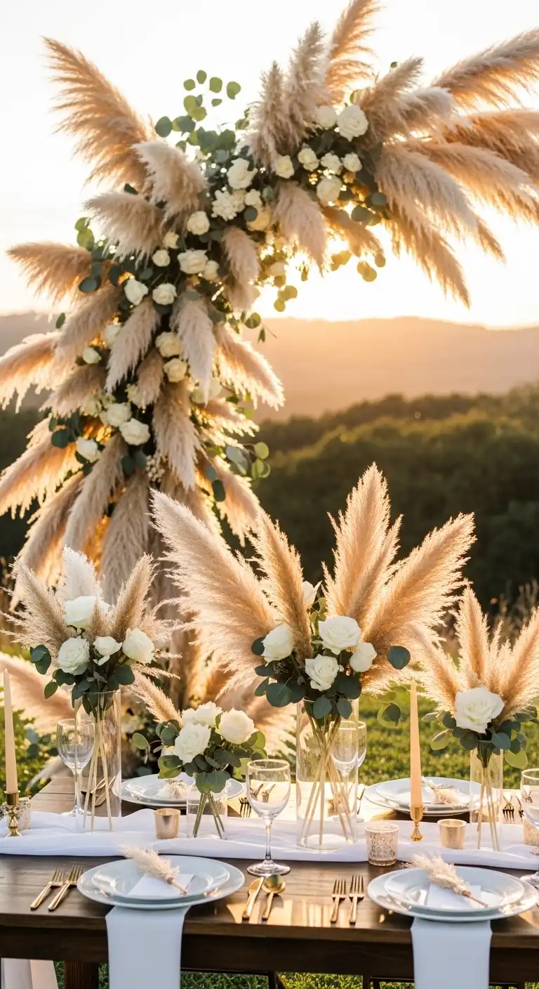Ombre Rusty Orange Wedding Cake Using Pampas Grass Wedding Decor Successfully