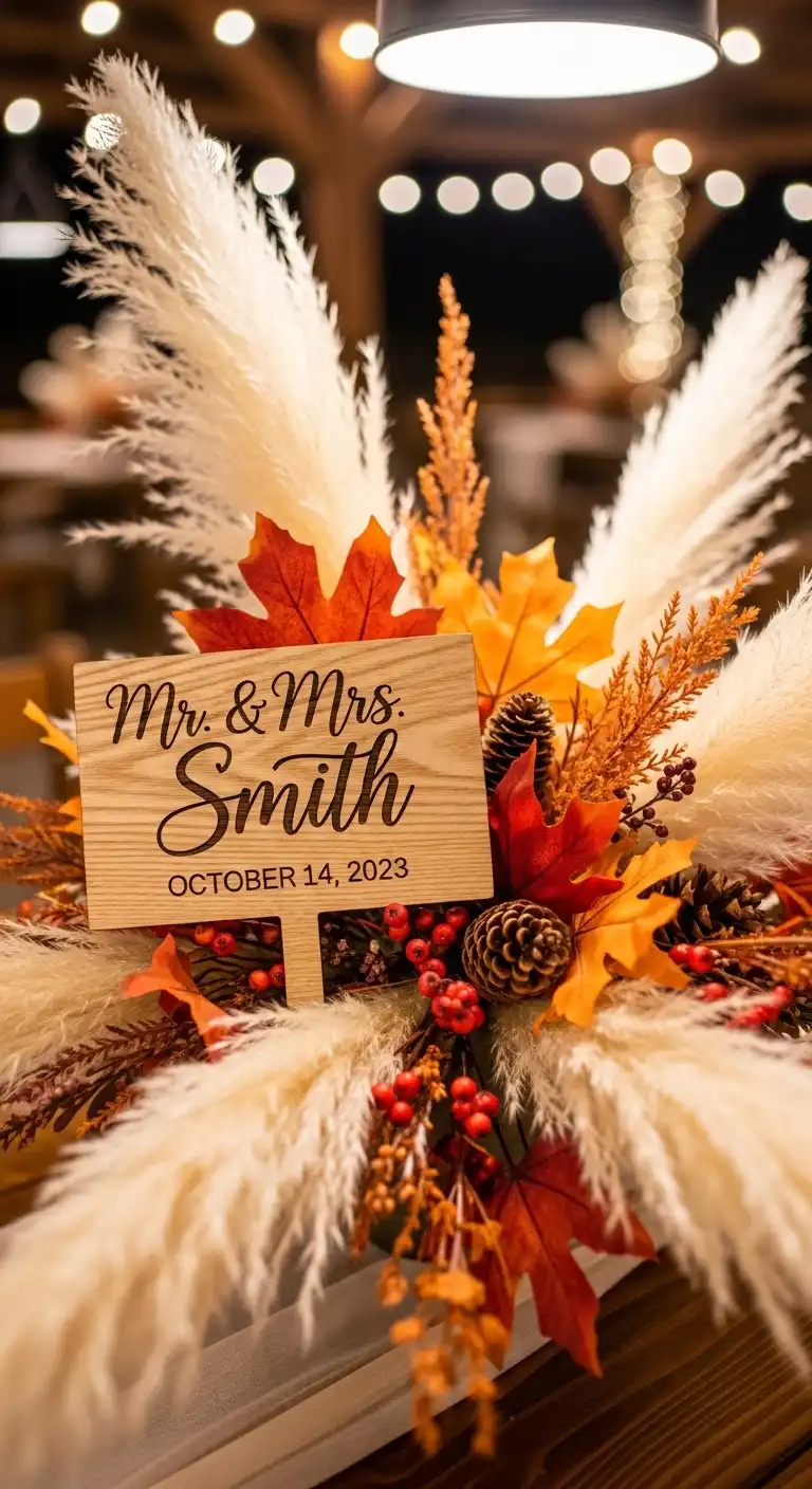 Ombre Rusty Orange Wedding Cake Personalize Pampas Grass Wedding Decor for Your Theme