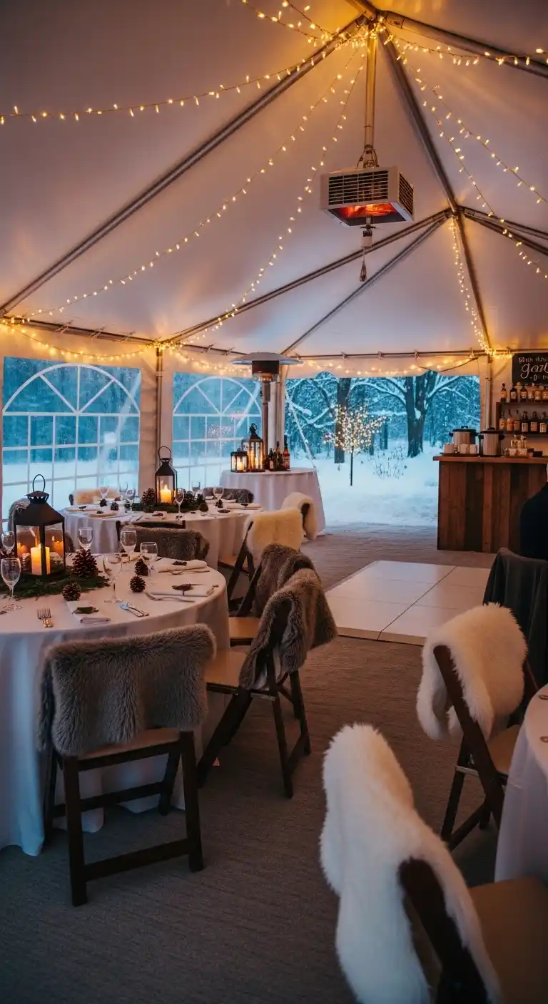 Ombre Rusty Orange Wedding Cake Heated Tent Setup for a Comfortable Backyard Winter Wedding