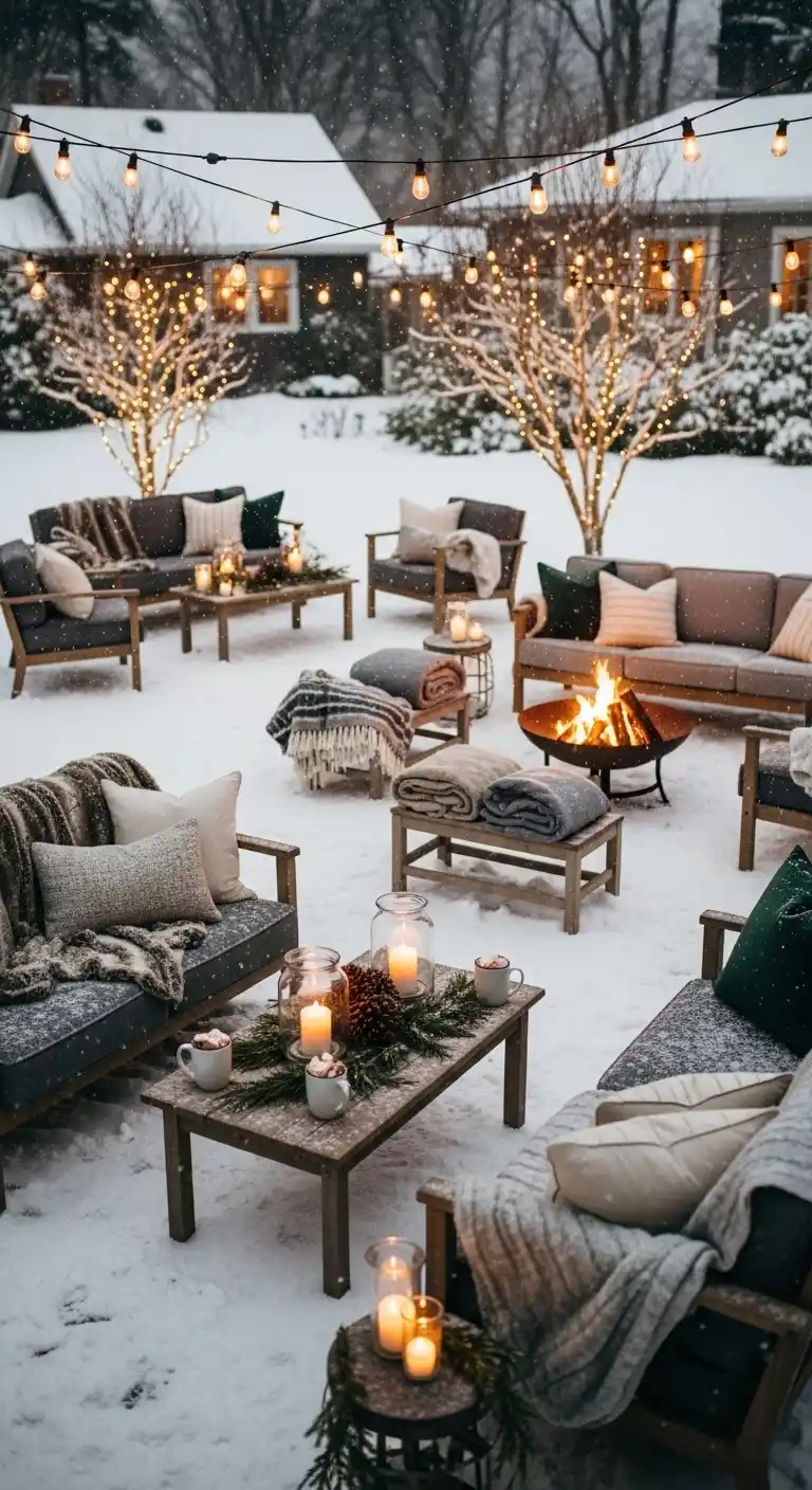 Ombre Rusty Orange Wedding Cake Outdoor Lounge Areas for a Backyard Winter Wedding Experience