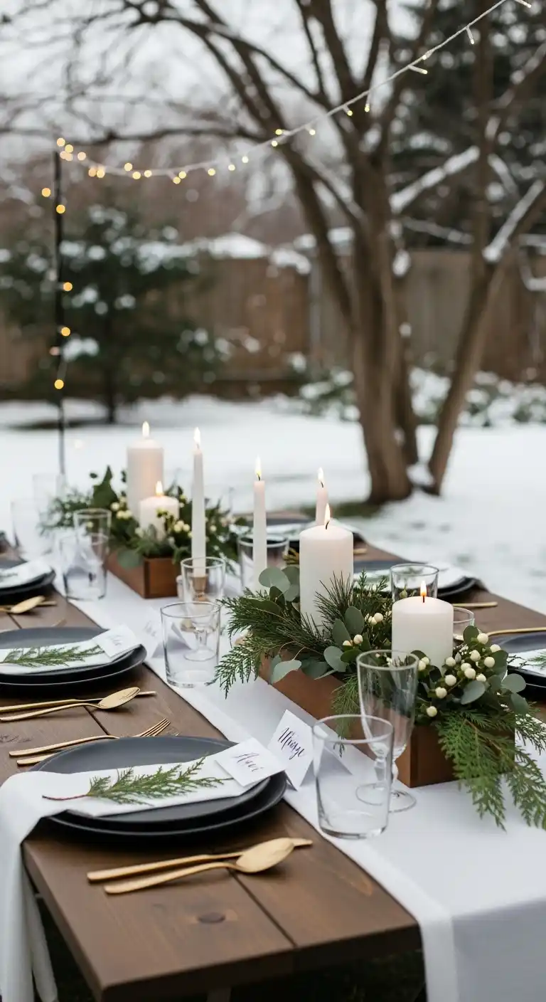 Ombre Rusty Orange Wedding Cake Minimalist Winter Tablescapes for Backyard Winter Wedding Dining