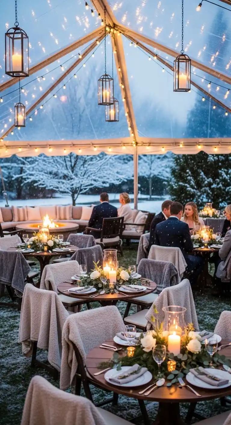 Ombre Rusty Orange Wedding Cake Intimate Seating Arrangements for Backyard Winter Wedding Atmosphere