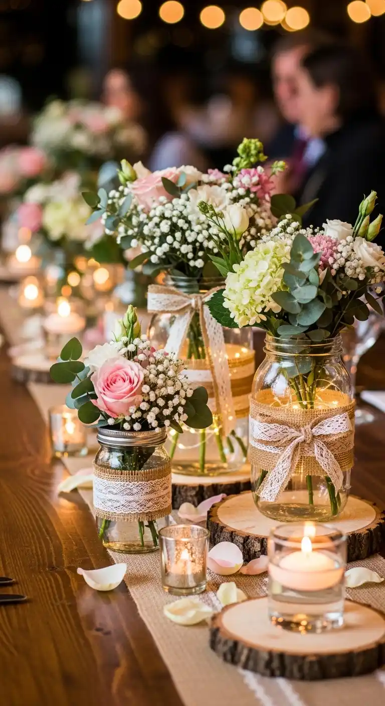 Ombre Rusty Orange Wedding Cake Mason Jar Centerpieces for Weddings