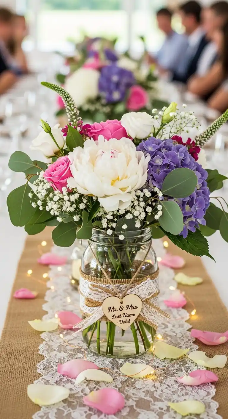 Ombre Rusty Orange Wedding Cake Floral Mason Jar Centerpieces for Weddings