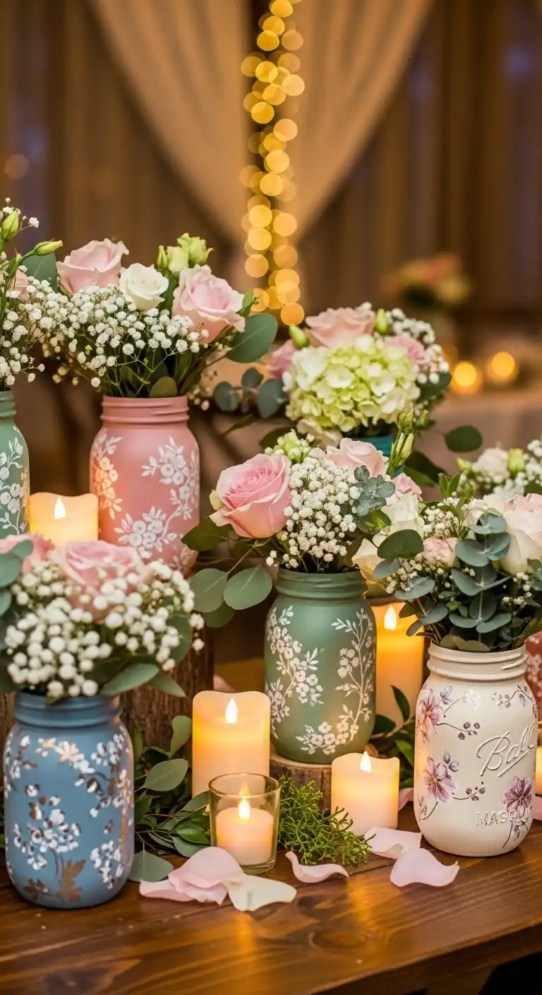 Ombre Rusty Orange Wedding Cake Painted Mason Jar Centerpieces for Weddings