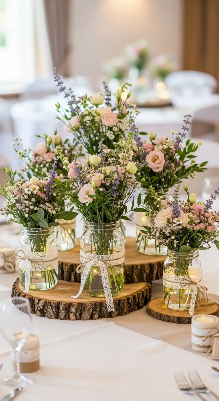 Ombre Rusty Orange Wedding Cake Mason Jar Wedding Centerpieces